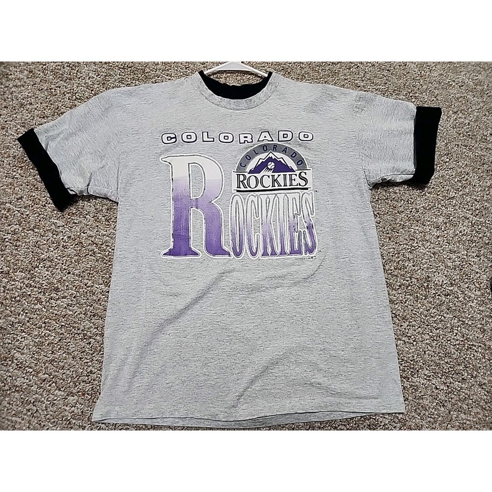 Vintage 1991 Colorado Rockies Artex Ringer T-Shirt Mens XL Gray‎ MLB Jostens USA